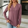 thumbnail image 2 of BLVB Womens Spring Fall Tunic Tops V Neck Button Long Sleeve Shirts Solid Casual Comfy Ladies Dressy Blouses, 2 of 7