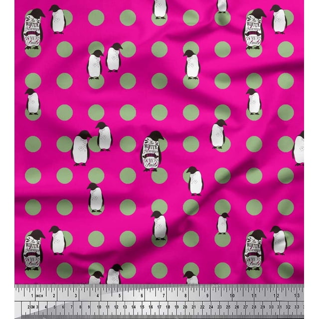 Soimoi Rayon Fabric Dot & Penguin Ocean Print Fabric by Yard 56 Inch Wide