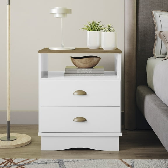 Kappesberg Fairfield 2-Drawer Nightstand with Top Niche, 17.7"W, Melamine Finish - for Adults and Teens