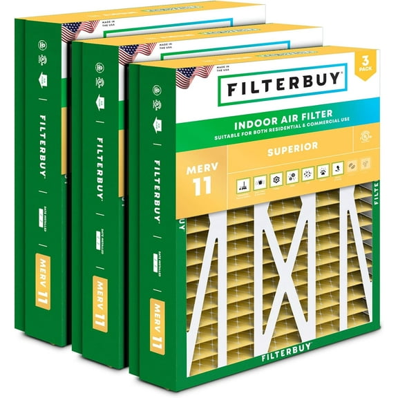 Filterbuy 21x23.5x5 MERV 11 Allergen Defense, Pleated HVAC AC Furnace Air Filters for Trane Perfect Fit & American Standard (3-Pack)