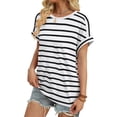 thumbnail image 3 of Women's Short Sleeve Shirts Outfits Stripe Dressy Clothes Tops for Casual Summer Black & White XL, 3 of 8