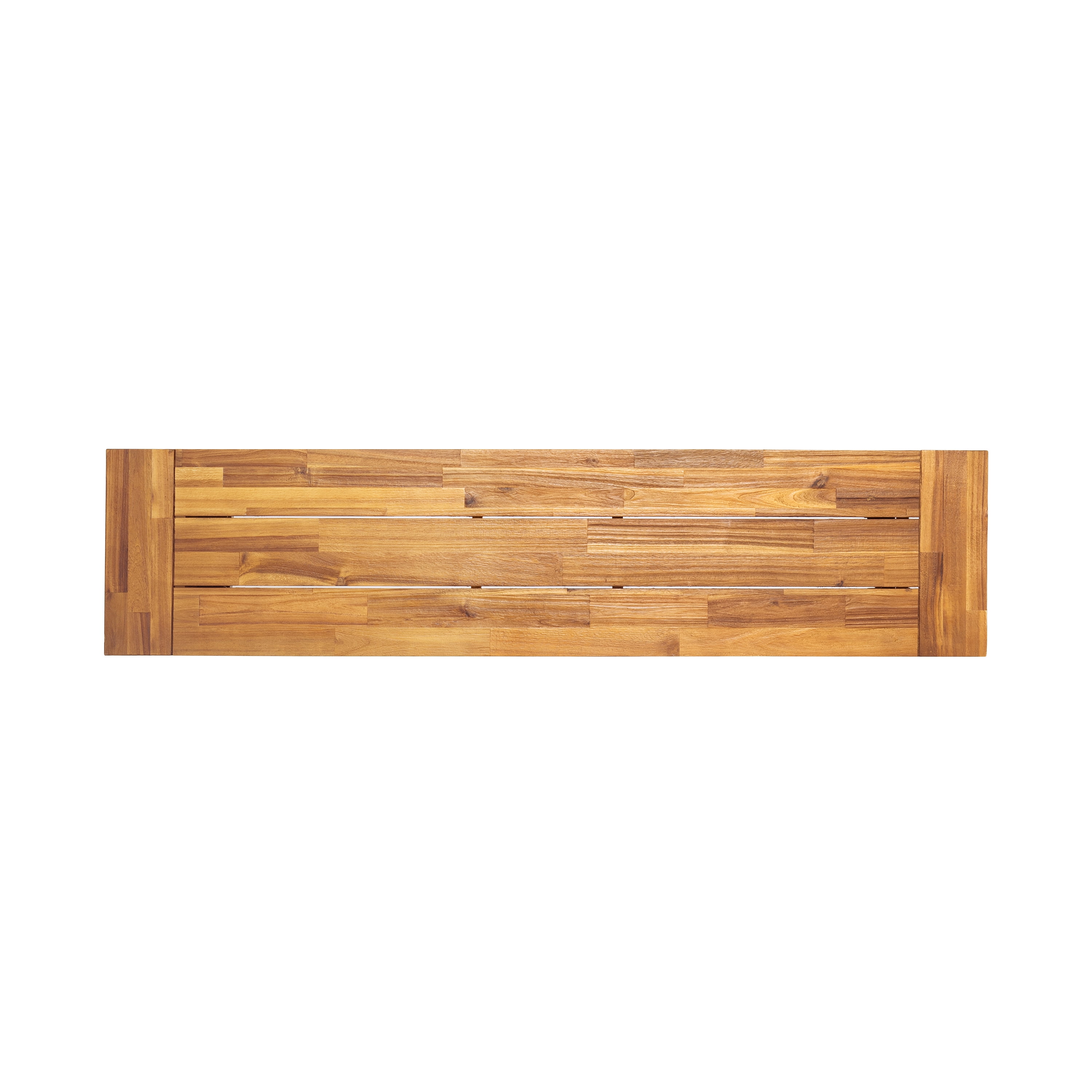 Outdoor Solid Wood Leisure Bench Set of 2, Sandblast Finished Acacia Wood Rest Seats for Patio Garden, Sandblasted Brown and Rustic Metal