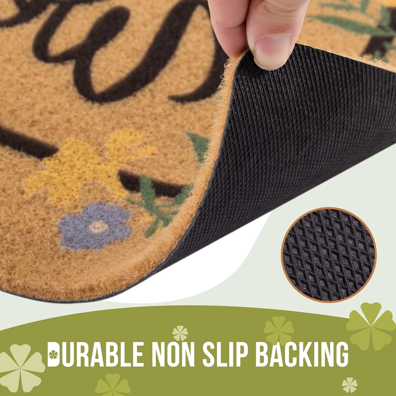 Artificial Coir Doormat with Non-Slip Backing for Indoor and Outdoor 17 x 30 inch Front Door Welcome Mat Spring Summer Seasonal Doormat, Welcome Flower Garland