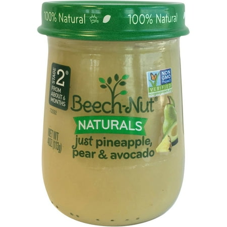 (10 Pack) Beech-Nut Naturals Just Pineapple, Pear & Avocado Stage 2 Baby Food, 4.0 oz
