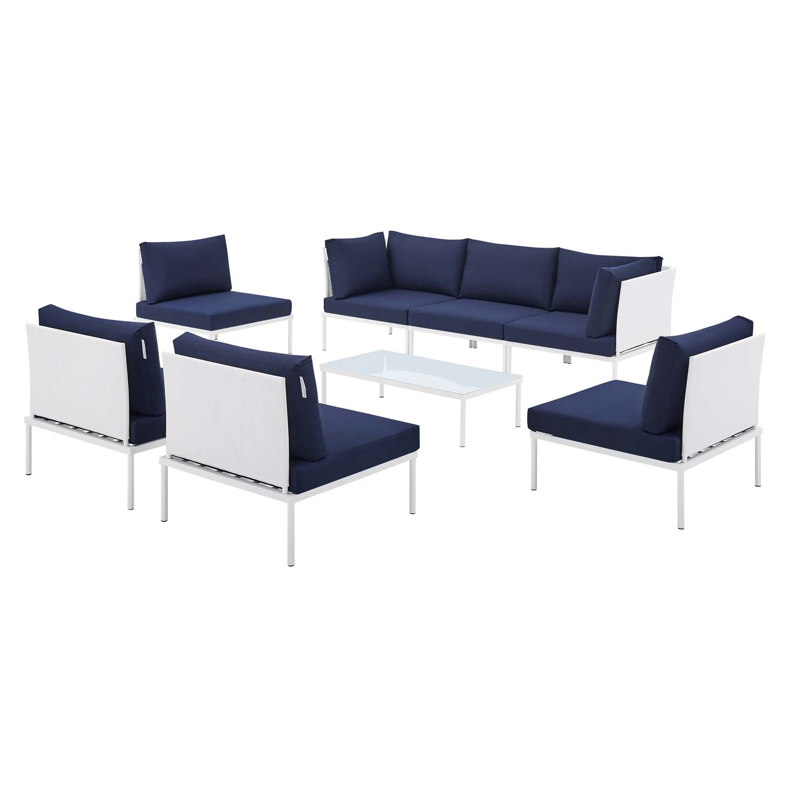Lounge Sectional Sofa Chair Table Set, Sunbrella, Aluminum, Metal, Steel, White Blue Navy, Modern Contemporary Urban Design, Outdoor Patio Balcony Cafe Bistro Garden Furniture Hotel Hospitality - image 1 of 10