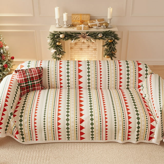 Amzcrzy Christmas Decorations, Christmas Printed Sofa Cover Santa Claus Elastic Couch Cover Washable Christmas Theme Sofa Slipcover For Living Room Festive Sofa Protector Polyester Sofa Clothed