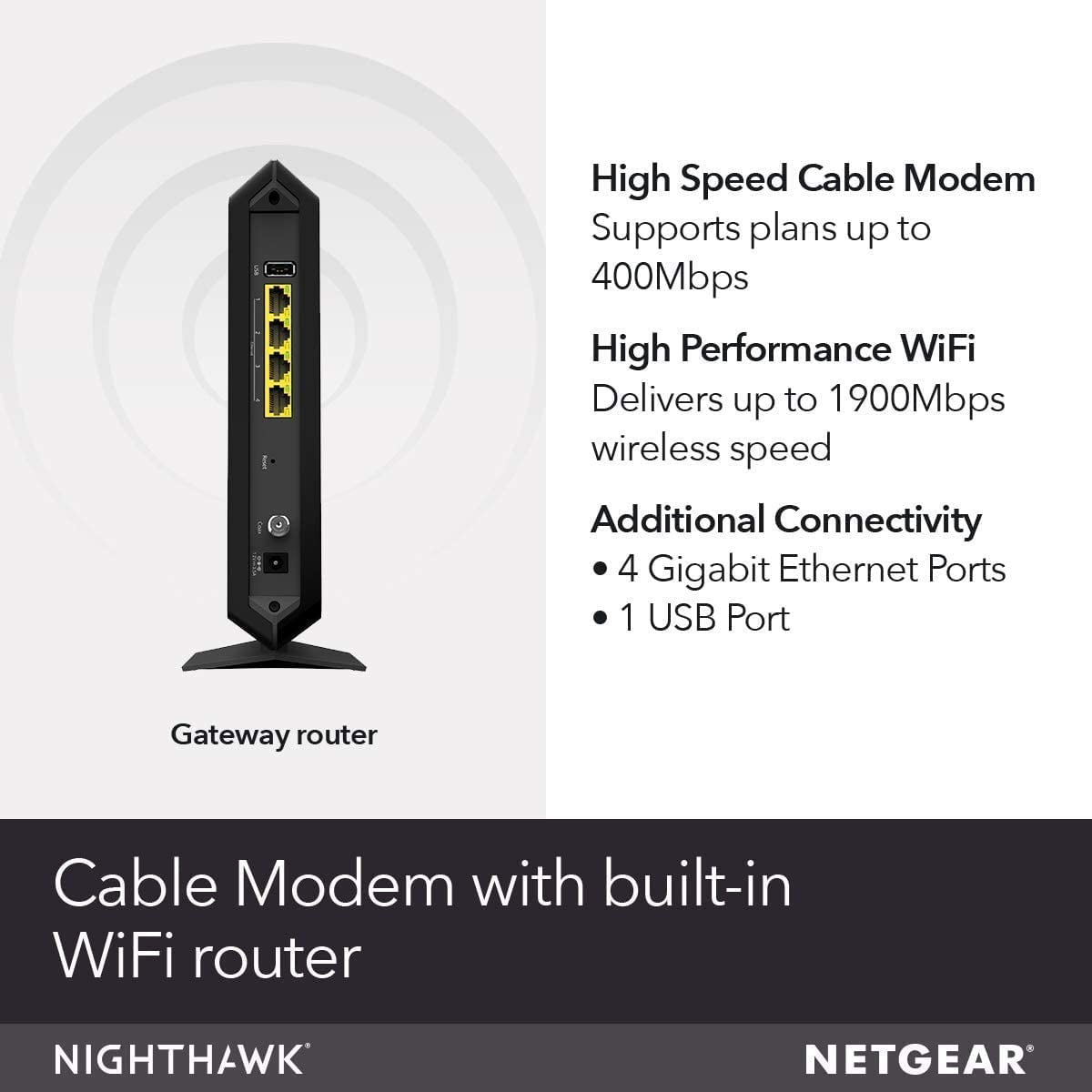Restored NETGEAR Nighthawk AC1900 (24x8) DOCSIS 3.0 WiFi Cable Modem Router Combo (C7000) for Xfinity from Comcast, Spectrum, Cox, more (Refurbished)