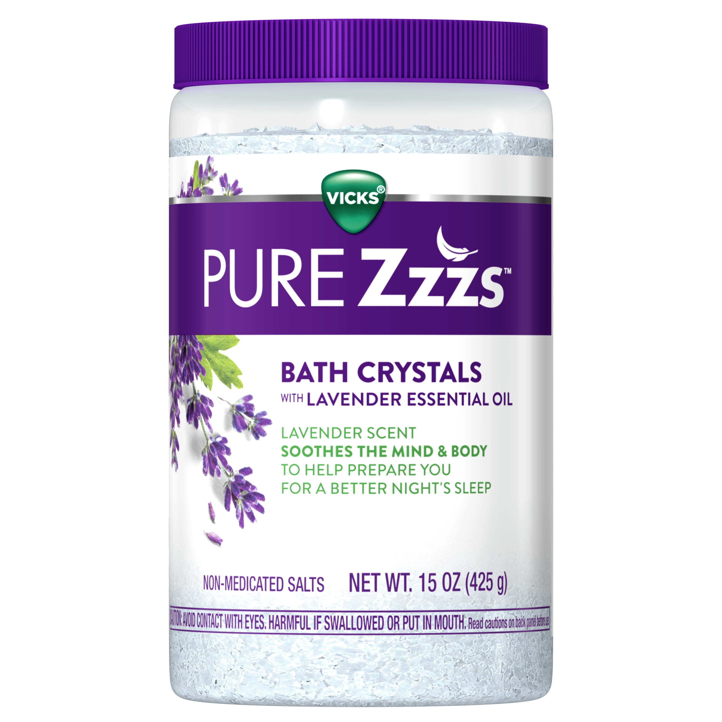 Zzzquil Pure Zzzs Lavender Scented Bath Crystals, Bath Bomb & Salts with Lavender Essential Oils, 15 oz