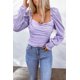 thumbnail image 3 of ABPHQTO Top de mujer con mangas abullonadas y cuello cuadrado arrugado morado, 3 of 5