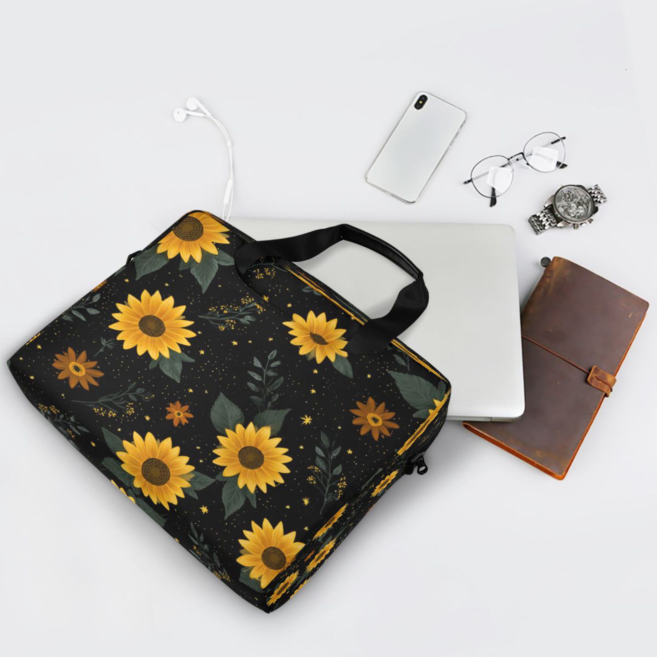 16" Laptop Tote Bag Laptop Sleeve Case Computer Briefcase for Work & Travel Yellow Sunflower Pattern