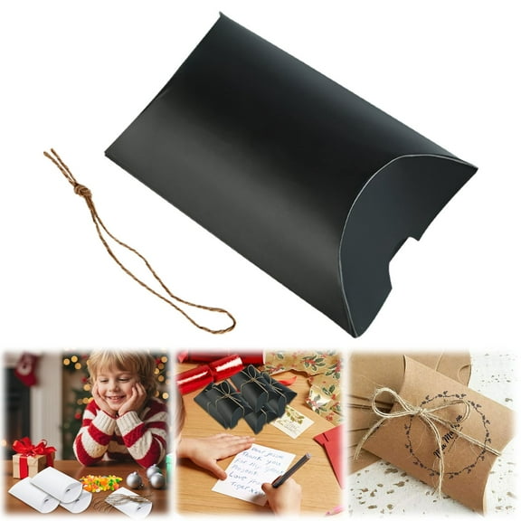 CurioCo Kraft Paper Pillow Boxes Small Gift Packaging 50 pack Foldable Candy Favor Boxes for Wedding, Birthday, Christmas & DIY Trinket Treat