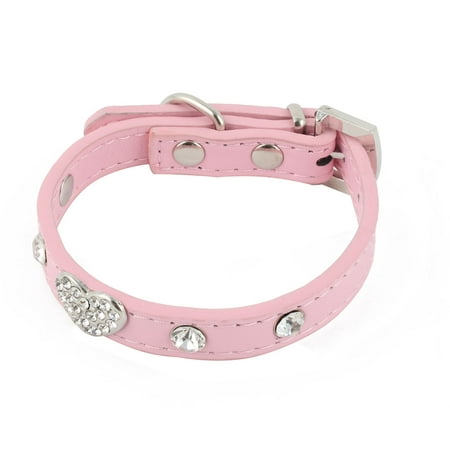 Pet Dog PU Leather Heart Pattern Studded Pitbull Neck Collar Belt Pink