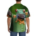 thumbnail image 3 of Saiise Chemise Décontractée à Carreaux pour Hommes avec Imprimé Grenouille aux Yeux Rouges, Chemise Habillée à Manches Courtes avec Poche, Idéale pour le Travail Ou un Usage Quotidien-Moyen, 3 of 5