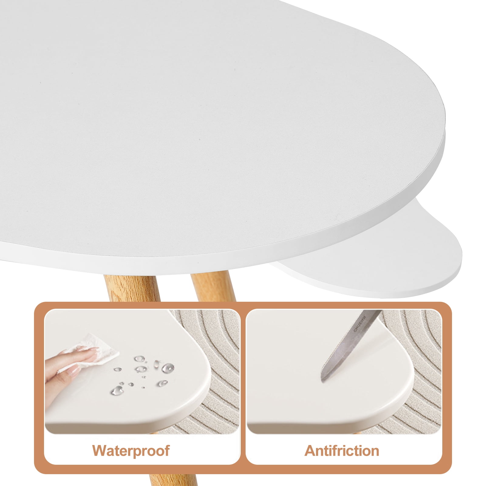 Aqzb Cloud-shaped Small Coffee Table, White Coffee Table for Small Space, Modern Coffee Table Center Table for Living Room Office with Wood Legs, 40" L x 20" W x 16" H