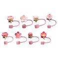 thumbnail image 1 of AURARMLET 8Ud Tapas De Silicona Para Pajillas Con De Flores Cherry Y Durazno, 1 of 8