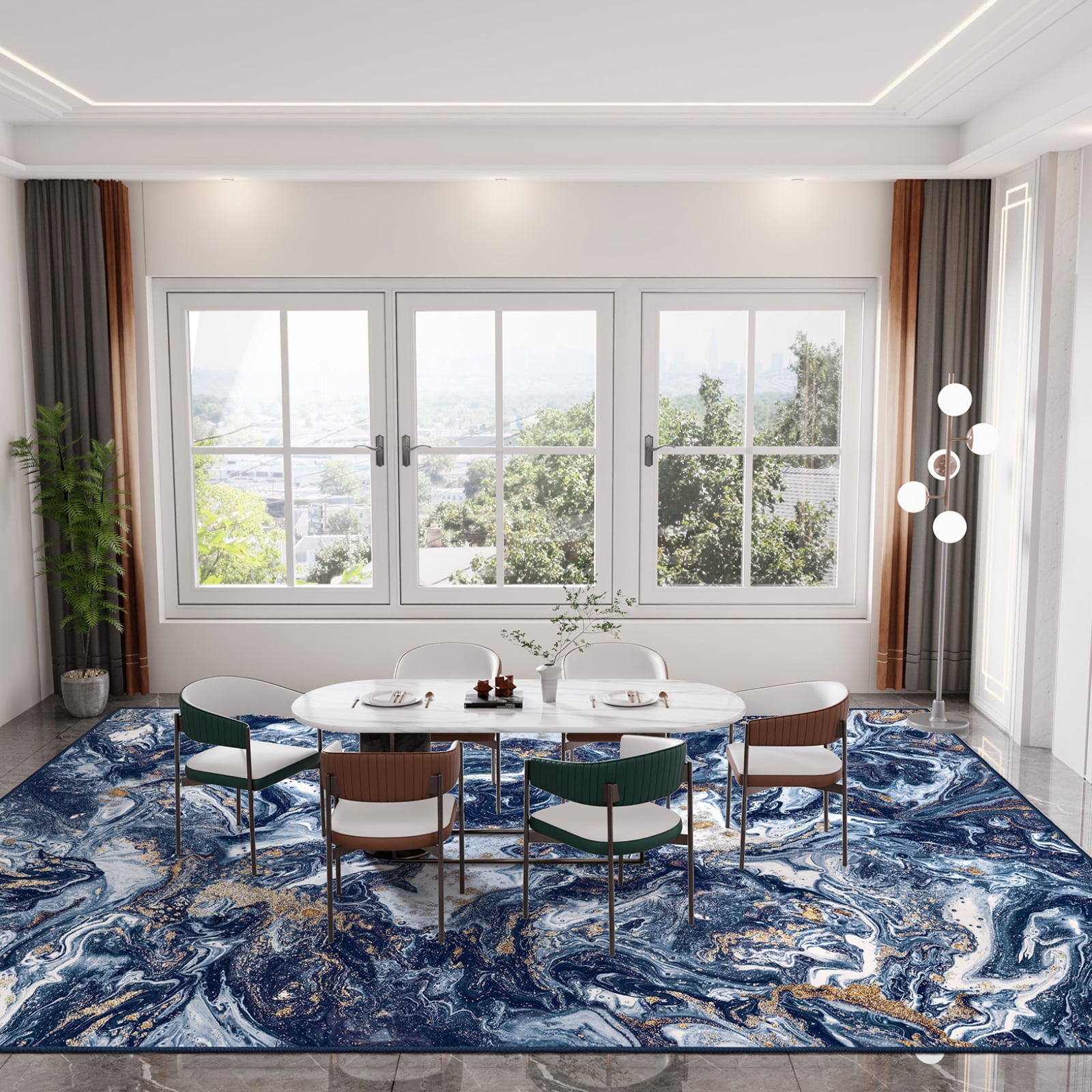 Cozylore 9'x12' Area Rugs for Living Room Artistic Style Modern Rug Soft Low Pile Non Slip Carpet Machine Washable Indoor Rug for Bedroom Dining Room Office, Dark Blue
