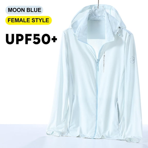 Sun Protection Jacket for Women Hooded Mesh Breathable Full Zip Loose Fit Quick Dry Lightweight Windproof Coat for Cycling Beach Travel Light Blue 3XL