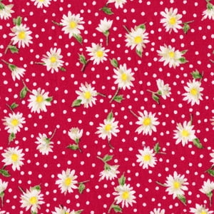 David Textiles Quilting Cotton 44" Rose & Hubble Daisy Red Fabric, by the yard