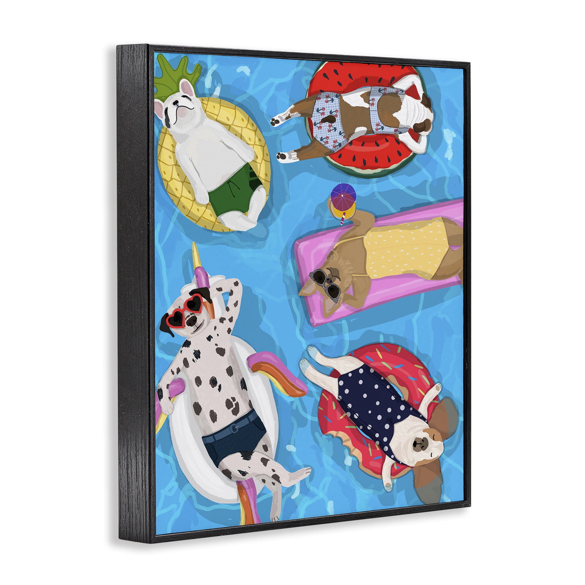 Stupell Industries Summer Sunbathing Dogs Black Framed Giclee Art, design by Hanna Melin