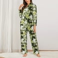 thumbnail image 2 of KLL Hawaii Palms Print Women's Long Sleeve Pajamas with Pants Sleepwear Loungewear 2 Set-Medium, 2 of 7