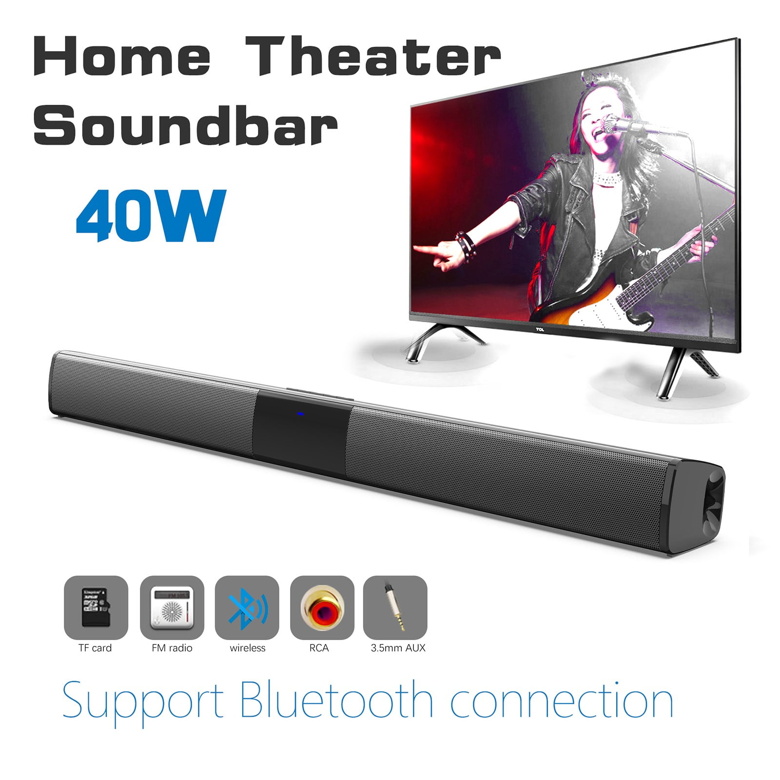 Wireless Surround Sound Bar 4 Speaker System BT Subwoofer TV Home Theater Remote