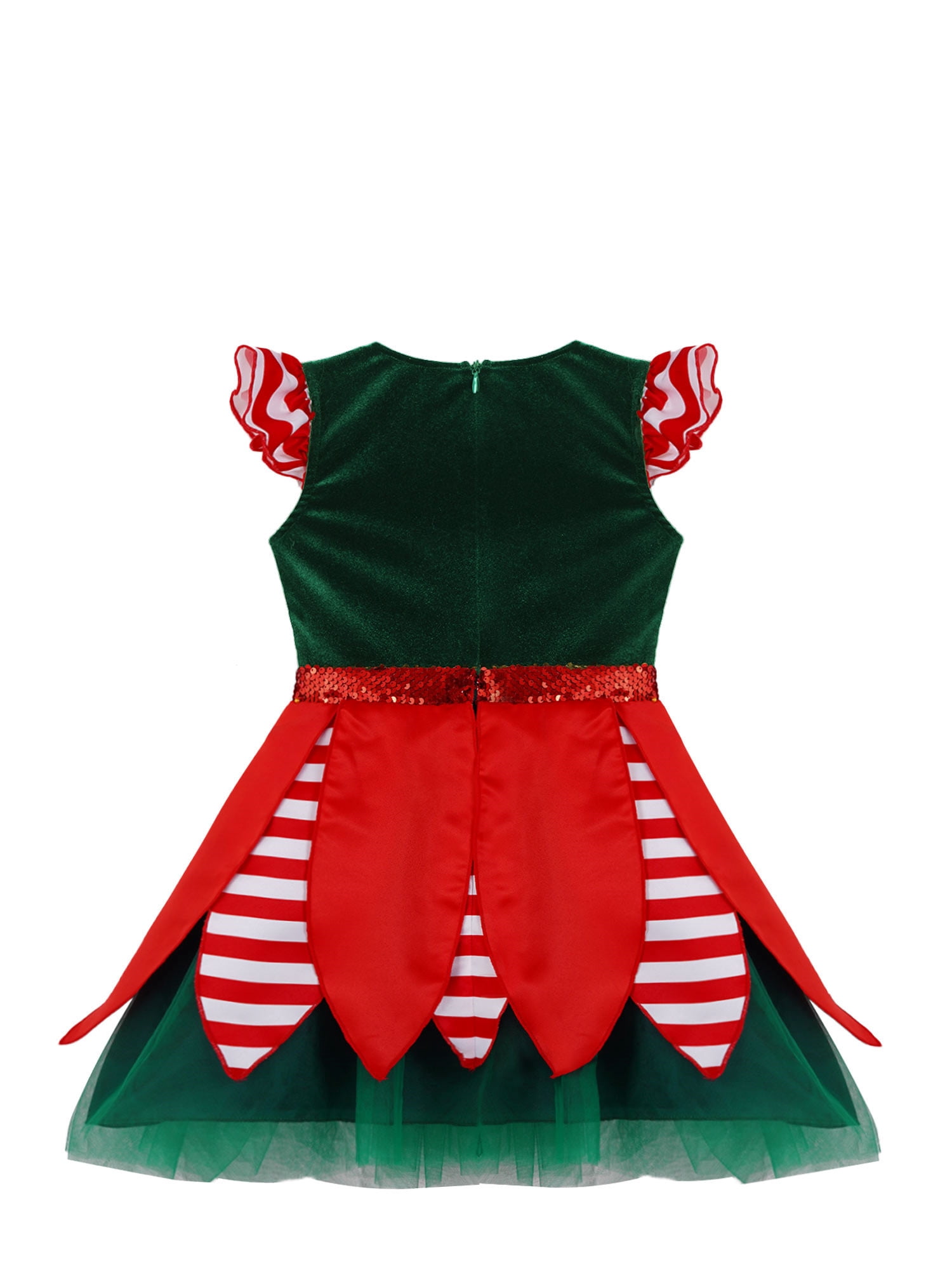 inhzoy Kids Girls Christmas Elf Dress-Up Xmas Holiday Sequins Tutu Dress Green 10