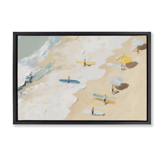 Stupell Industries Coastal Beach Surf Summer Scene Black Floating Frame Canvas Art, 25 x 17, by LSR Design Studio