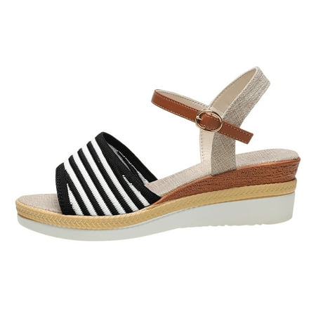 

Xboschi Beach Sandals for Women s Platform Sandals Ladies Fashion Bohemian Canvas Open Toe Buckle Slope Heel Thick Sole Sandals