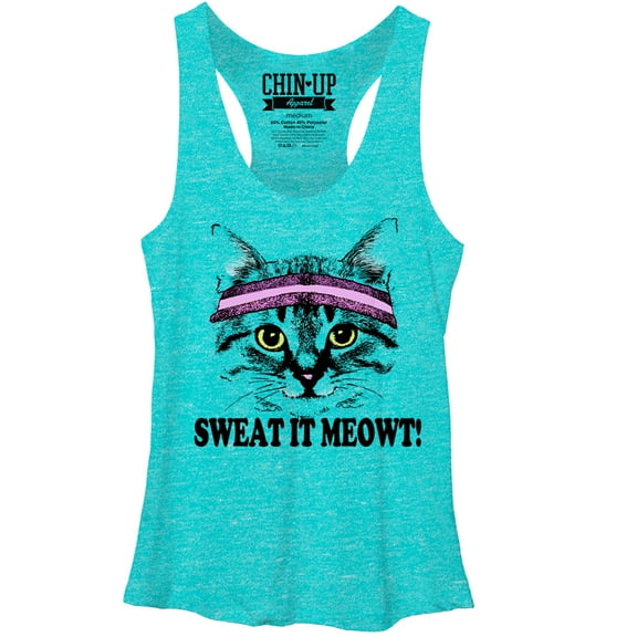 Women's CHIN UP Sweat it Meowt  Racerback Tank Top Tahiti Blue Small