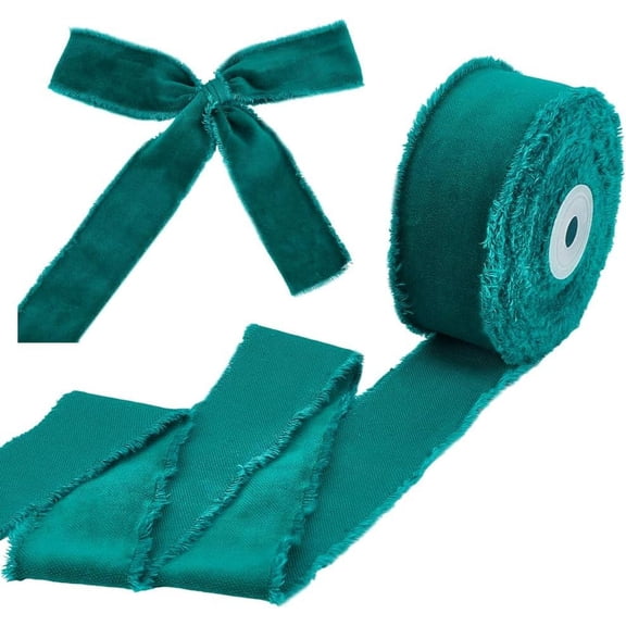 10 Yards/9.1m Dark Green Velvet Ribbon 1.5 inch Wide Fringe Velvet Ribbon Raw Edge Rustic Wedding Ribbon Flat Silk Velvet Ribbon for Bouquet Gift Wrapping Wedding Decor