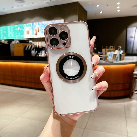 Nalacover for iPhone 13 Pro Max, Logo View, Luxury Clear Plating Bumper with Camera Lens Protector, for Women Men, Shockproof TPU Rubber Soft Slim Phone Cases For iPhone 13 Pro Max, Rosegold