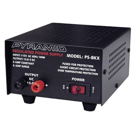 Pyramid PS-8KX 12 VDC 6 Amp Power Supply AC/DC 115 VAC Input 100 Watts Output 13.8 VDC, Fully Regulated Solid State Low Ripple Power Supply with Screw Terminals and Fuse Protected, Part # PS8KX -  Winegard