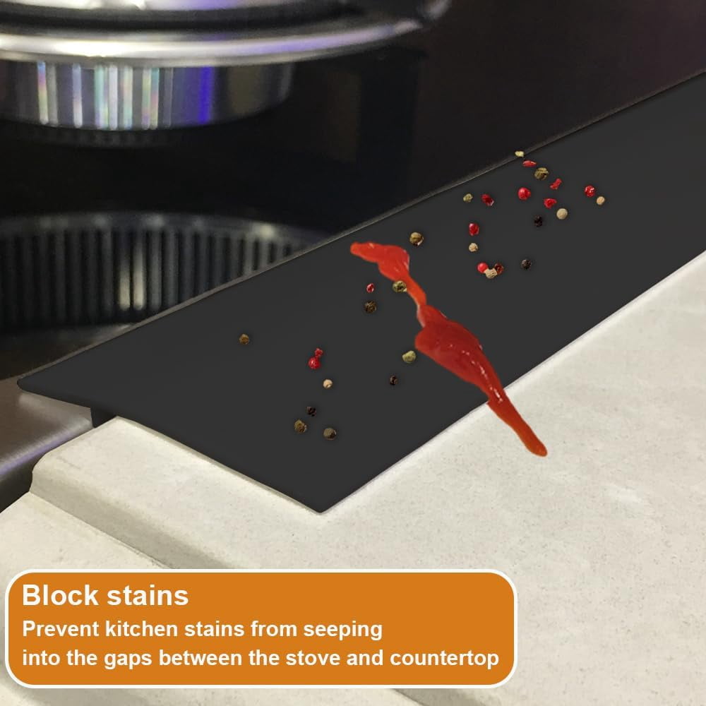 Foldable Stove Gap Filler Kitchen Counter Range Guards 25inch,Silicone Stove Gap Covers Electric Stoves Gap Filler Oven Side Sealing Strip Between Countertop and Stovetop Pack 2 (Black)