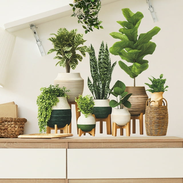 Decoración del hogar, decoración de habitaciones, decoración de paredes, plantas verdes y amigables, dormitorio, sala de estar, decoración de fondo del hogar, pegatinas de pared, calcomanía de papel a