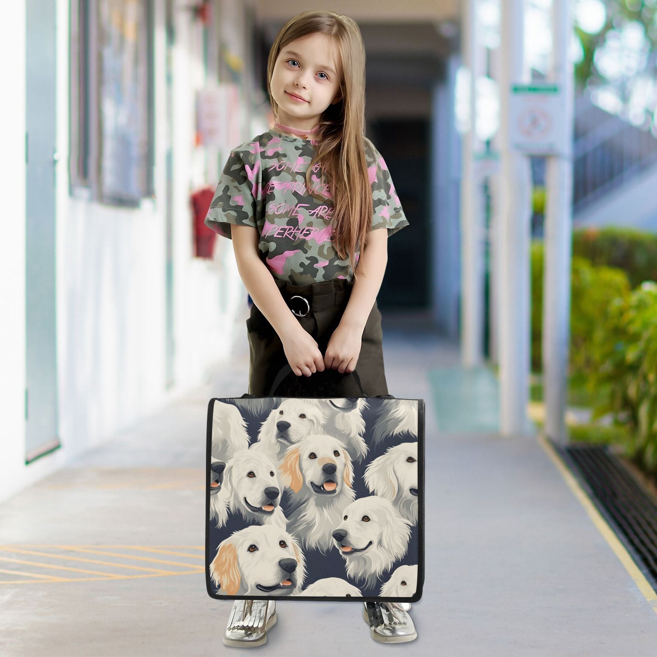 3 Ring Zipper Binder with Shoulder Strap Waterproof Trapper Keeper 2 Inch D-Ring 500 Sheets Capacity Cartoon Golden Retriever