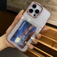 thumbnail image 1 of Transparent Flip Slot Card Wallet Holder Stand Case For iPhone 16 14 Pro Max 15 Plus 11 12 13 Shockproof Acrylic Hard Back Cover Pink For iPhone 14Pro Max, 1 of 6