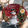 thumbnail image 2 of Red Christmas Round Tablecloth, Fitted Table Cover with Elastic for 36"-44" Round Tables, Snowman Xmas Tree Gifts Snowflake Elk Table Cloth Outdoor Indoor Dinning Party Waterproof Tablecloths, 2 of 7