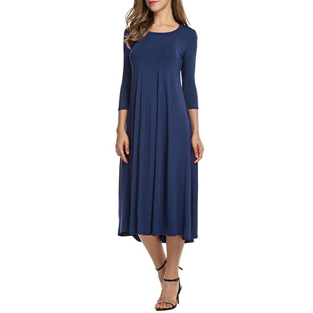 Sonducket Vestido de mujer Cuello Otoño Vestido de mujer Traje de cuello Media manga Vestido de columpio grande Vestidos Azul oscuro XXL