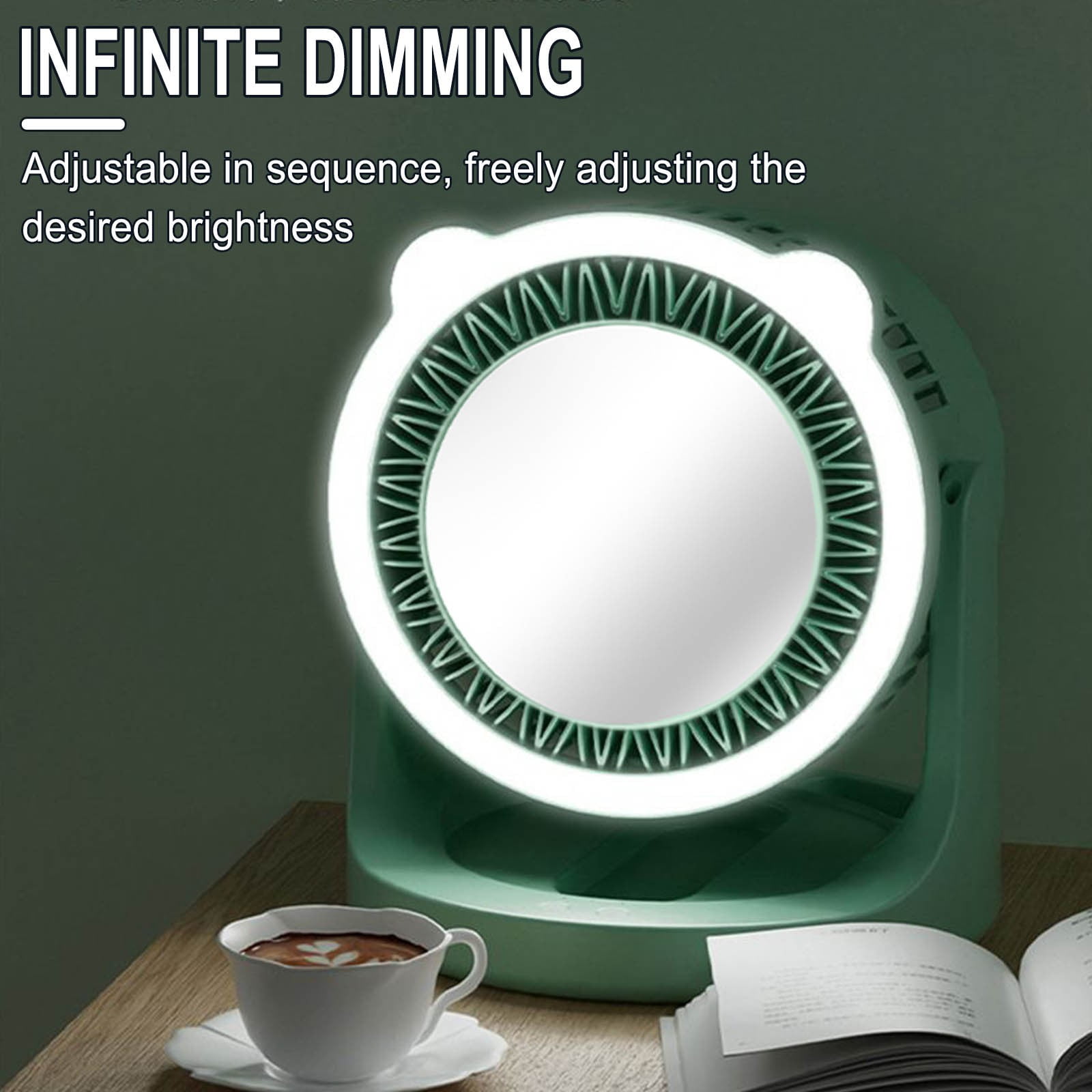 LSLJS USB Desk Fan, Portable Desktop Table Fan with Mirror & LED Lights, 180°Rotatable 3 Speeds Strong Airflow Quiet Operation Cooling Fan, Hanging/Standing Small Personal Fan for Home Office Bedroom