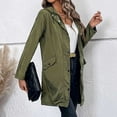 thumbnail image 4 of Lovskoo Women's Trench Coat Windbreaker Long Sleeve Solid Thin Hooded Zipper Casual Sport Coat Olive Green, 4 of 7