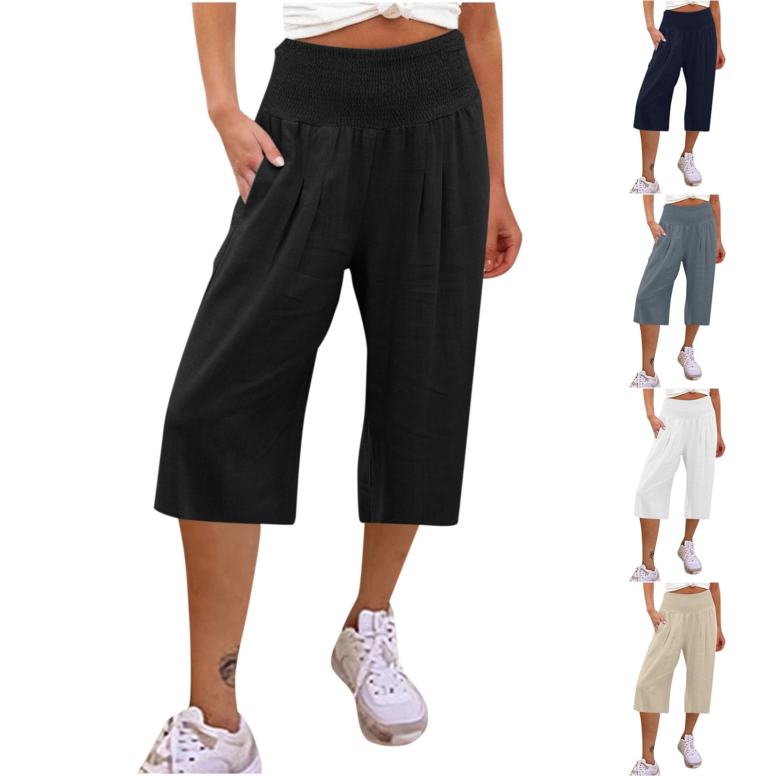 symoid Capris Pants for Women Cotton Linen Casual Lounge Pants on