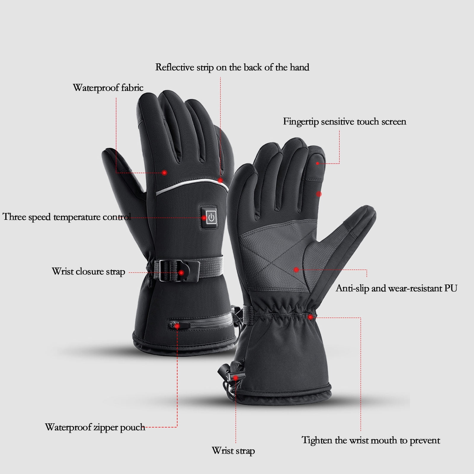 Winter Heated Gloves For Men Women 3.7V Battery Heated Ski Gloves Touchscreen Waterproof Electric Heated Gloves For Winter Work Skiing Fishing Hiking Camping
