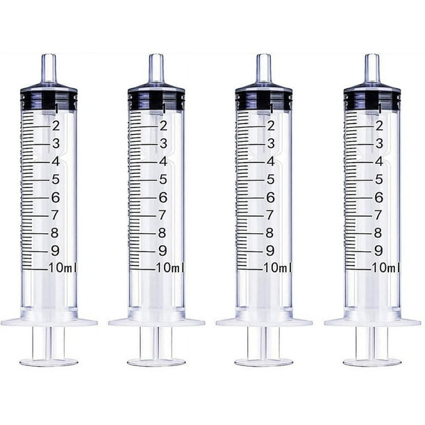 Jeringa de 10 ml para líquidos, uso oral, laboratorios científicos, medición, dispensación, con tapón - paquete de 4