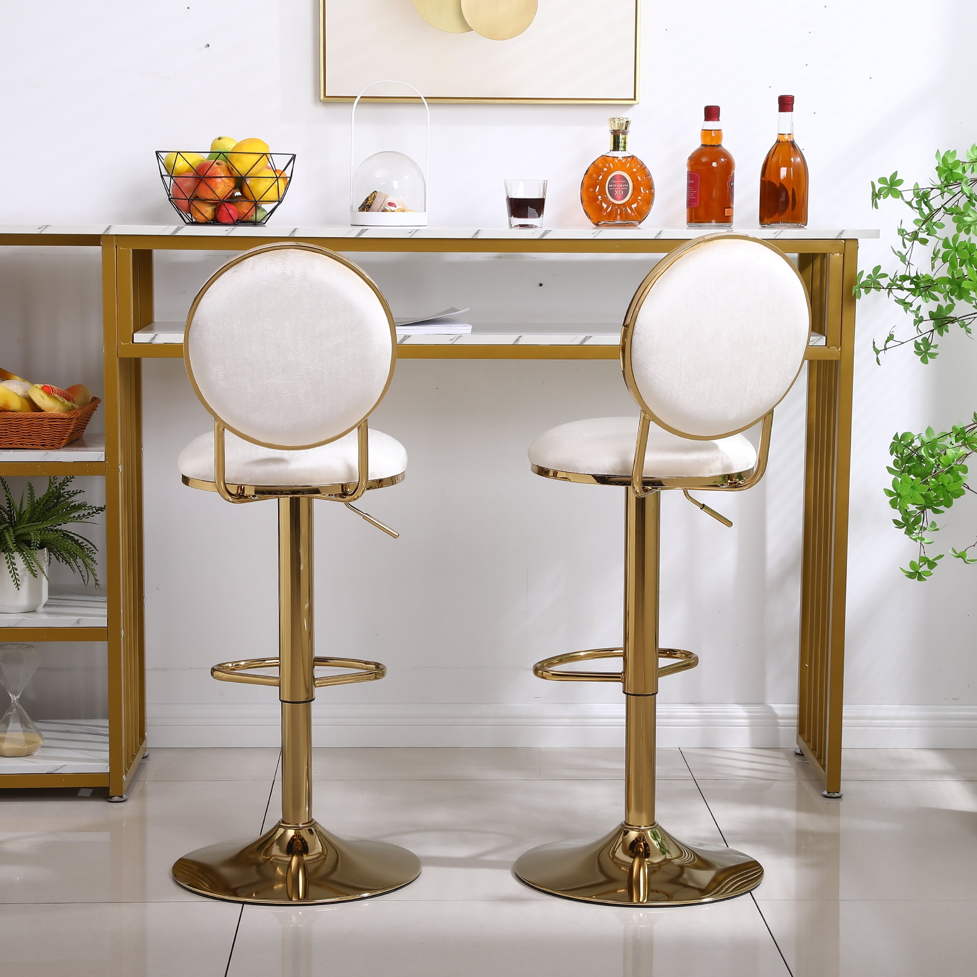 Kadyn 2pcs Adjustable Counter Height Swivel Barstools with Back and Footrest for Bar, Beige Kadyn 2pcs Adjustable Counter Height Swivel Barstools with Back and Footrest for Bar, Beige