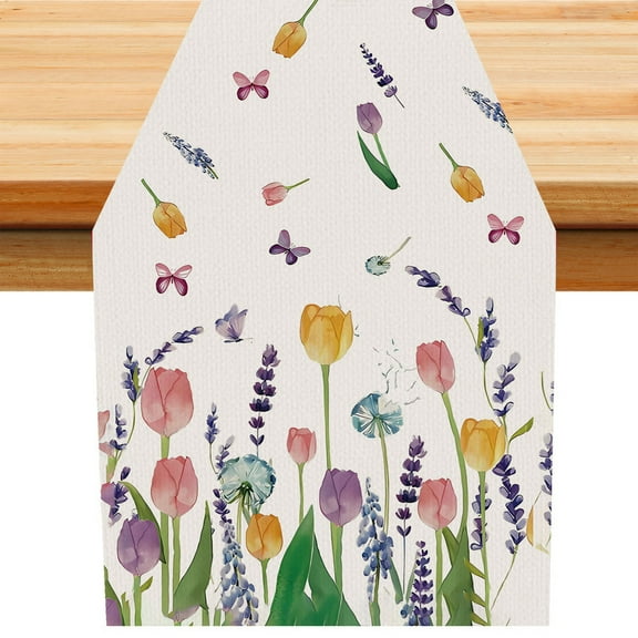 74x14 Inch Lavender Tulip Spring Floral Table Runner,Spring flowers Dining Table Decoration for Seasonal Home Decor