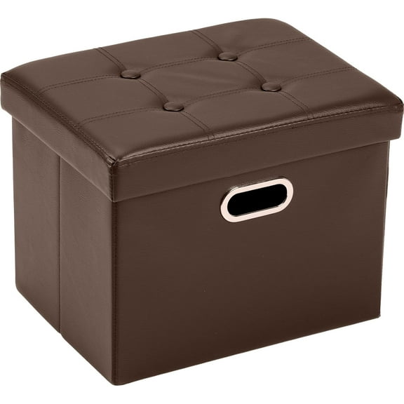 COSYLAND Ottoman with Storage Folding Leather Ottoman Footrest Foot Stool Brown Ottoman for Rooms Small Rectangle Collapsible Bench Furniture with Handles Lid 17x13x13in