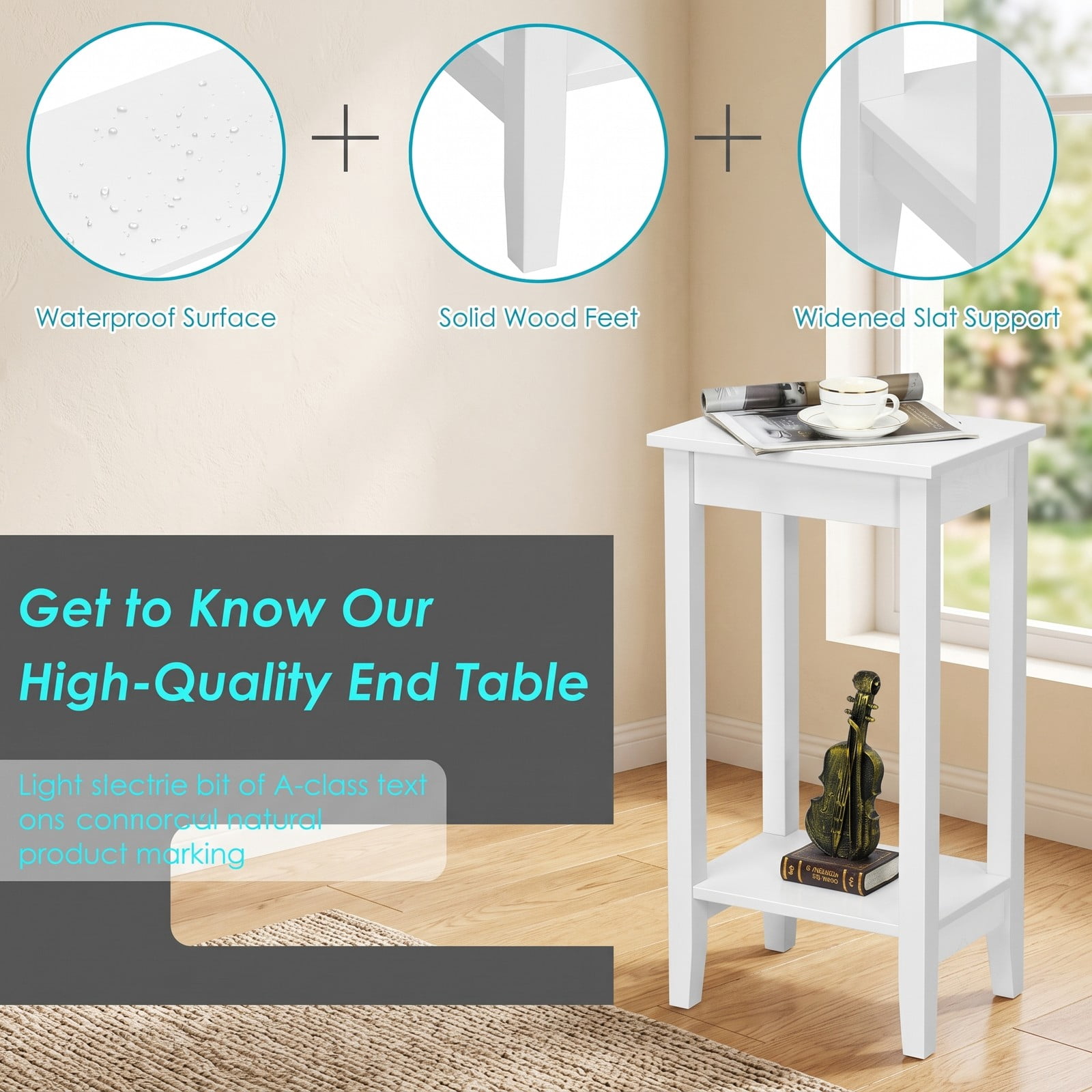 Furnibear Set of 2 2-Tier End Tables with Storage Shelf, Narrow Wood Nightstand Side Table for Living Room Bedroom Small Spaces, Sofa Couch Bedside Accent Table, White