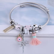 Adjustable Open Stainless Steel Beaded Bracelet Bangles Butterfly love heart Cuff Bracelet For Women Jewelry Gift For Girls