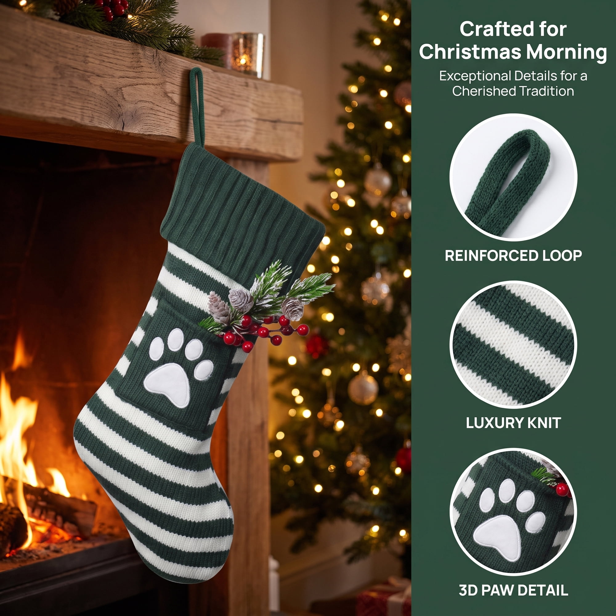 Unique Bargains Festive Christmas Stockings Luxury Cozy Lounge Accents Green 18"