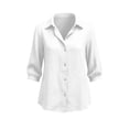 thumbnail image 5 of SSZMDLB Women Collared 3/4 Sleeve Button Down Blouse Casual Basic Top for Work Vacation Summer, White S, 5 of 6